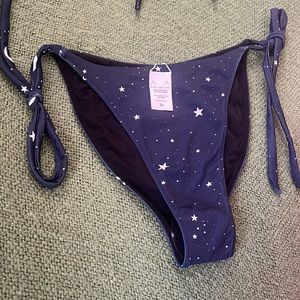 Kitty and Vibe String bikini bottom, celestial print in navy blue; NWT! Beachy!